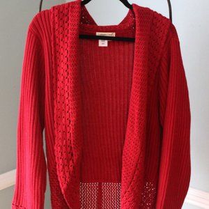 Coldwater Creek True Red Shawl Collar Cardigan, size L